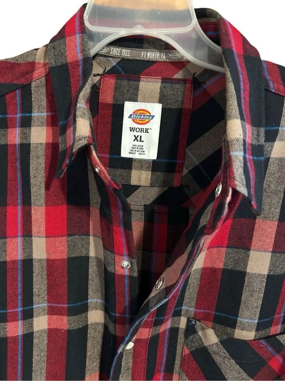 Dickies Work Long Sleeve Flannel Men’s Size XL Snap Buttons Front Pocket